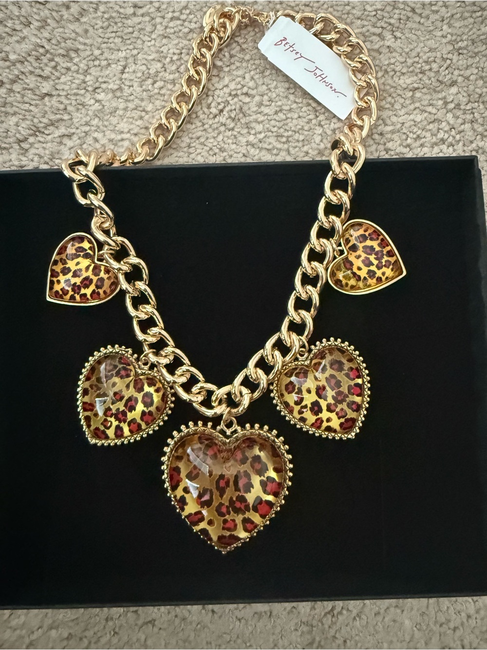 Betsey Johnson Gold-Tone Leopard Heart Statement Necklace